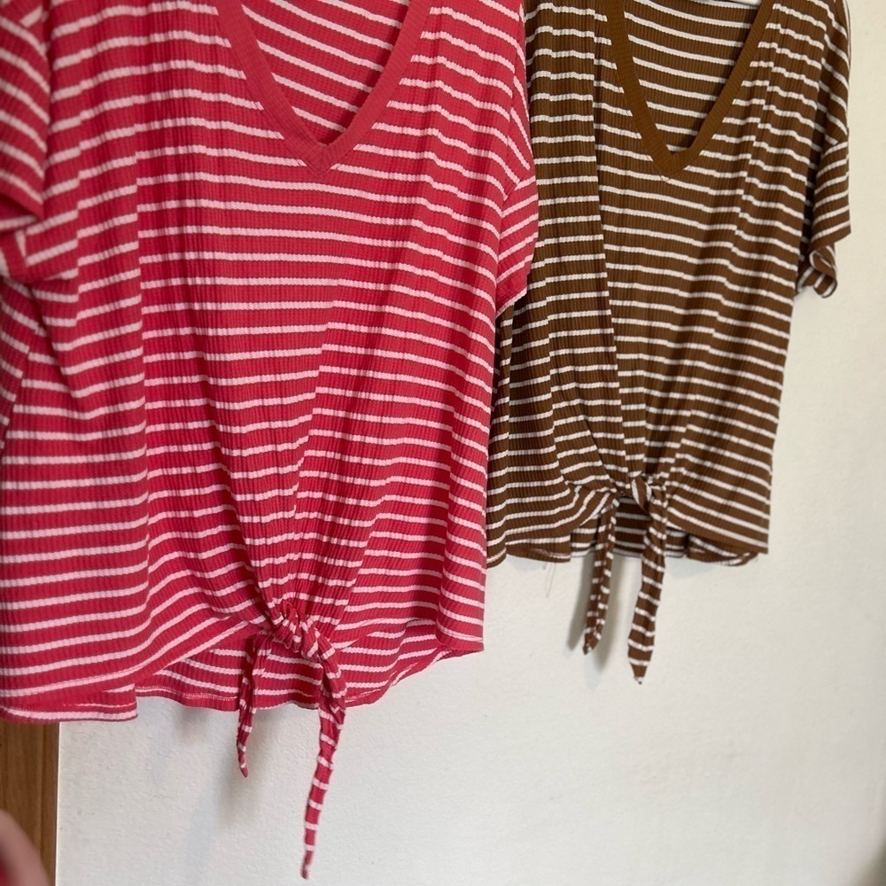 Lane Bryant Knit Top Size 22/24 Tie Waist V Neck Tee Waffle Knit Lot Of 2
